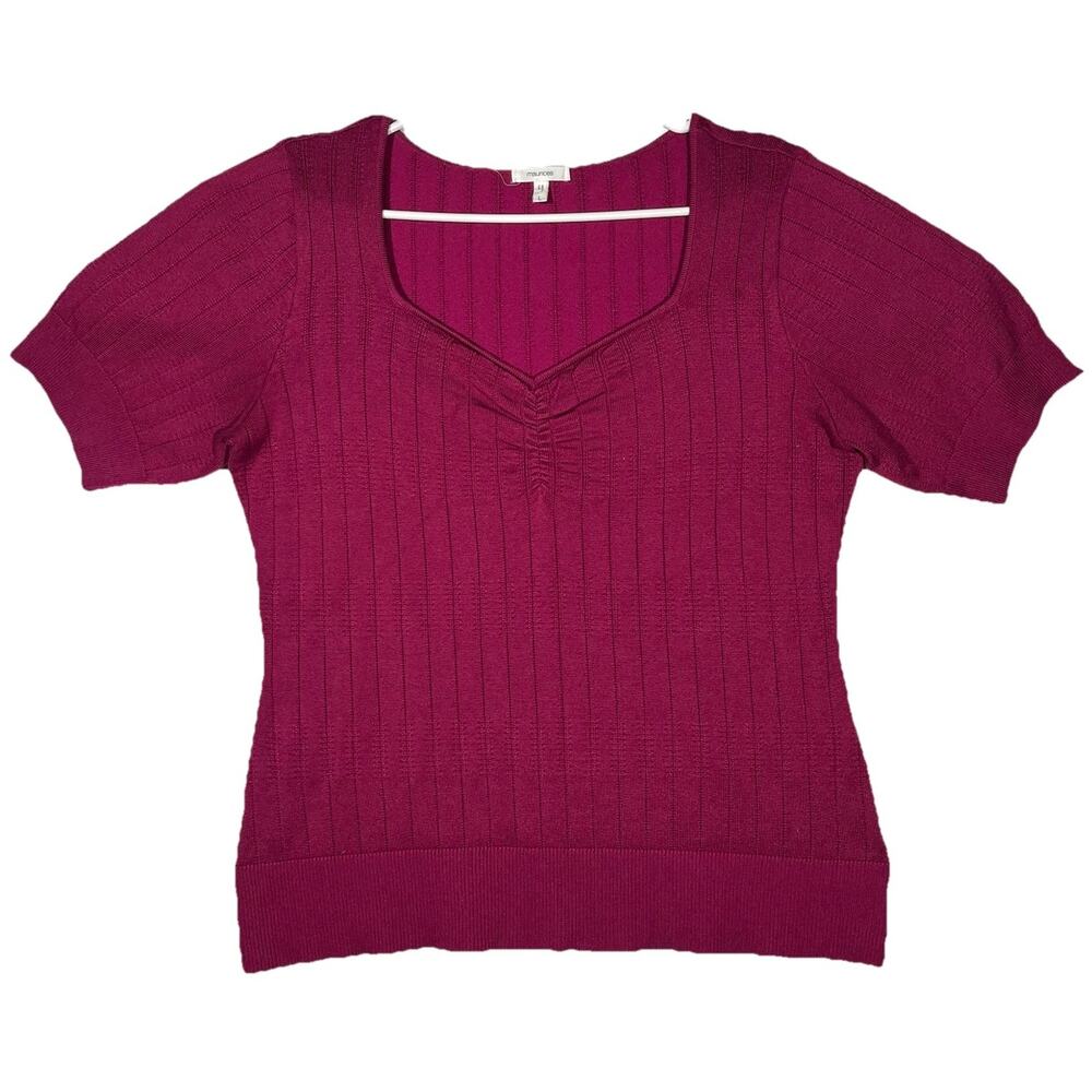 Maurices Pink Ribbed Knit Short Sleeve Sweater Top Women’s L Stretch Casual